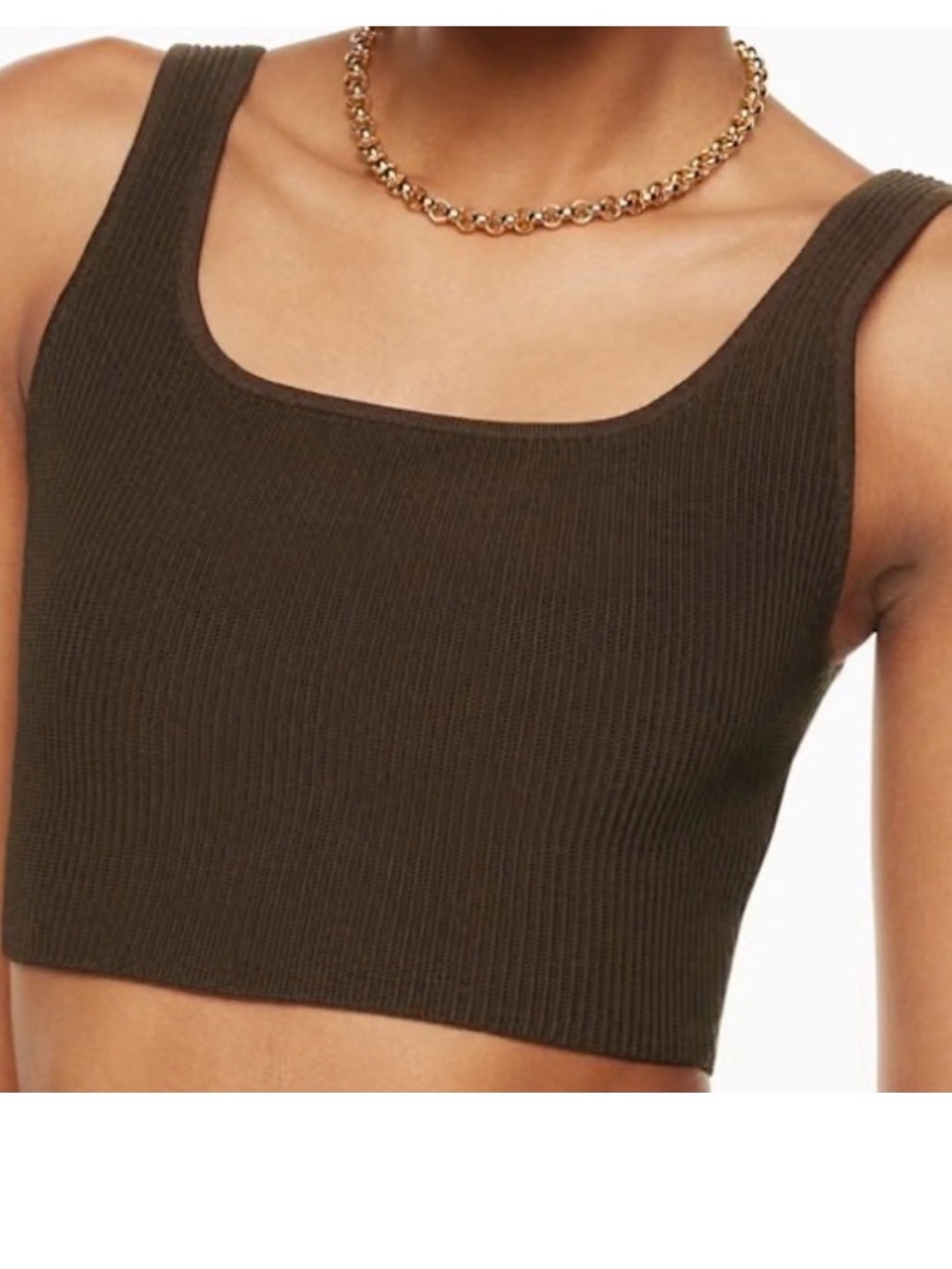 Aritzia Babaton Ribbed Square-Neck Crop Tank Top - Brown XS